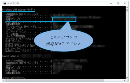図 8：  ipconfig /all 実行結果(無線 LAN) 