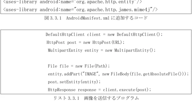 図 3.3.1  AndroidManifest.xml に追加するコード 