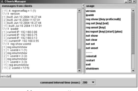 図 11 クライアント管理用システムの画面 Fig. 11 Command-line interface for managing ATN