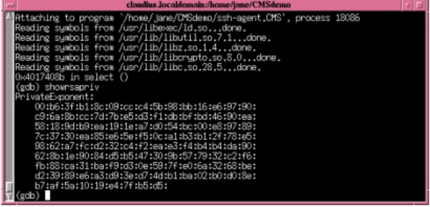 図 4 改良 ssh-agent メモリ中の RSA 私有鍵の内容 Fig. 4 RSA private key in the improved ssh-agent.