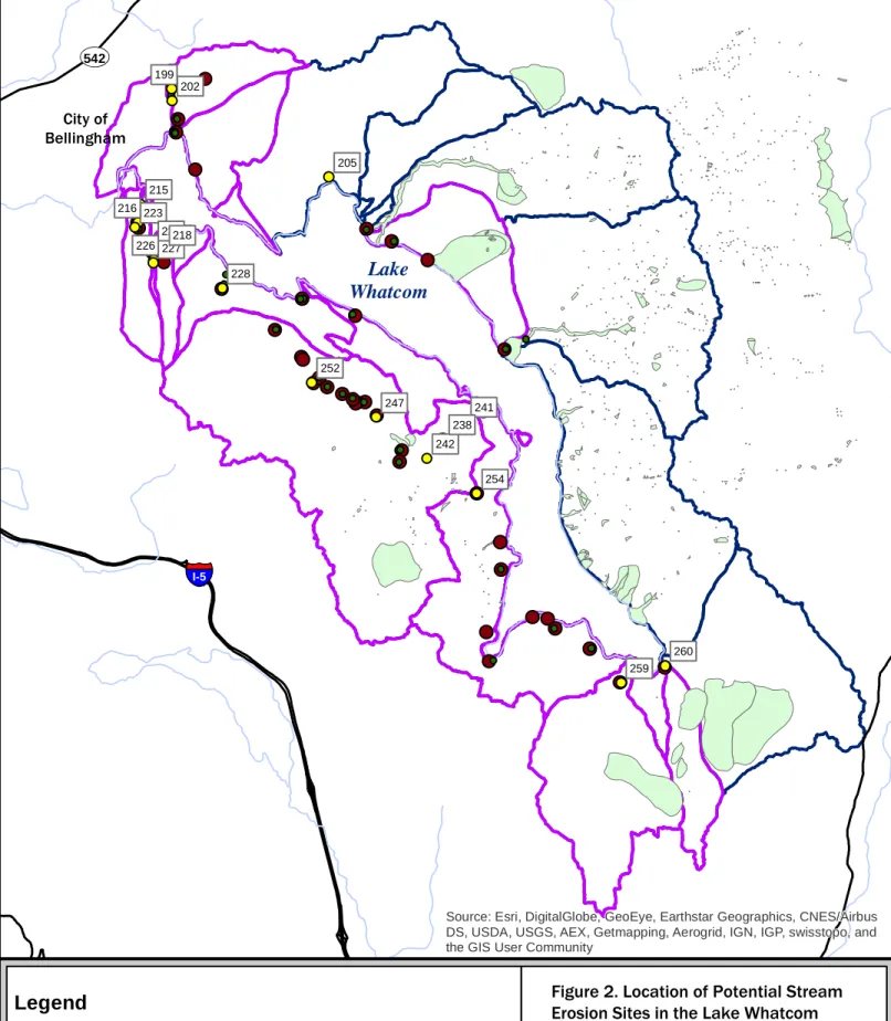 Figure 2. Location of Potential Stream  Erosion Sites in the Lake Whatcom  Watershed.
