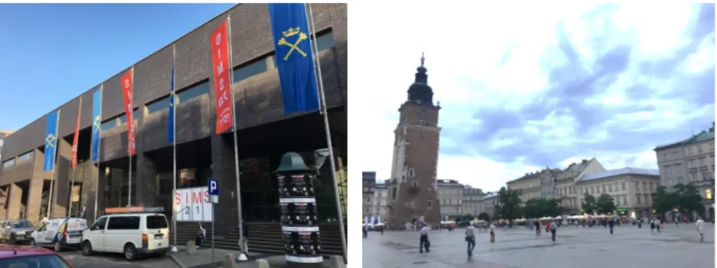 Figure 1.  会議会場外観と Krakow 旧市街の様子 