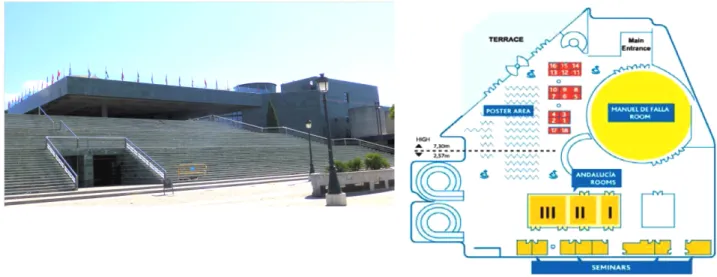 図 1. Congress center 外観および見取り図 