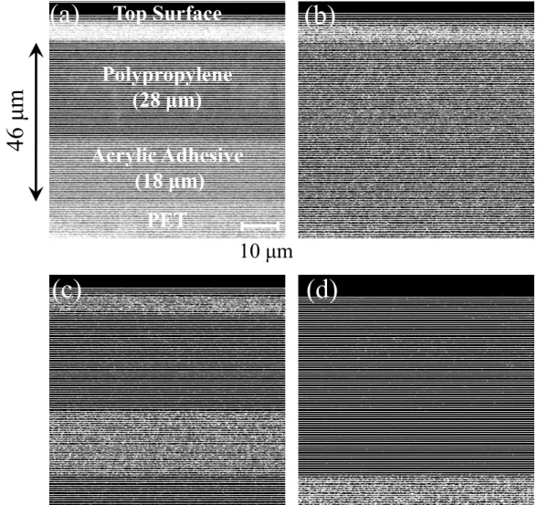 Fig. 4. Optical microscope image of cross-section of adhesion tape/PET film. Cross-sectioning was performed by ion milling