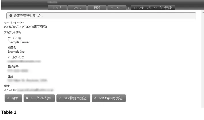 Table 1  ※トークンを管理サイトに登録した後の注意事項：ASM からトークンをダウンロードした場合、必ず管理サイトにトークン をアップロードしてください。このトークンを管理サイトにアップロードしなかった場合、一定時間経過後に、管理サイ トは ASM との通信ができなくなります。  ※[ASM 情報再読込]をクリックすると ASM の情報の再読込を行います。トークン情報、ユーザやクラスの情報など全ての情 報が更新されます。ASM でユーザや授業の情報を追加、変更した場合は、必ず[ASM 情報再読込]を