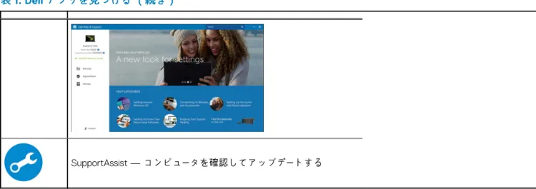 表 1. Dell アプリを見つける （続き）