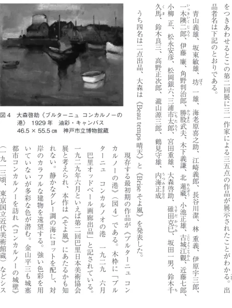 図 4　大森啓助 《ブルターニュ コンカルノーの 　　　港》　1929 年　油彩・キャンバス 　　　46.5 × 55.5 ㎝　神戸市立博物館蔵