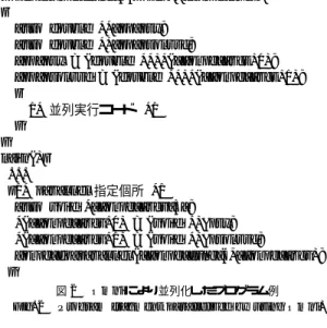 図 2 Omni により並列化したプログラム例 Fig. 2 Program fragment parallelized by using Omni.