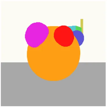 図 4.5: 滑らかに接続している面の ID 分け かの判定式 D(i, j, k, l) は (4.4) 式で表せる。 D(i, j, k, l) = ( 1 (d(i, j) = d(k, l)) 0 (d(i, j) 6 = d(k, l)) (4.4) 次に、注目画素と同一 ID の画素数 r を求める。(4.4) 式を用いることで、r は (4.5) 式により求まる。 r = Xh u= − h Xhv=− h D(i, j, i + u, j + v) (4.5)  同様に、同一 ID 番号の画
