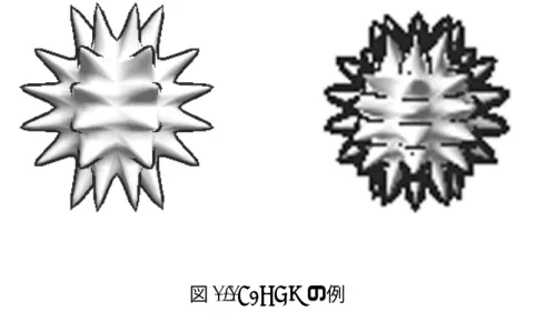 図 1.1: 3DCG の例 図 1.1 の右の 3D モデルは、左の 3D モデルを画面の遠方に小さく描いたものを 拡大したものである。外側の細かい部分の輪郭線が黒く潰れてしまっていること がわかる。3DCG を用いたキャラクターにおいても同じように髪の毛などの形状 の細かい部分が潰れてしまう。これは漫画や 2D アニメーションのように輪郭線の 太さを一定にしているために、細かい輪郭を描くことができなかったことが原因 である。これに対し、画面上で小さく表示したときにキャラクターの特徴をわか りやすくするた