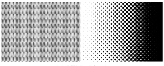 図 1.1: スクリーントーン で様々な表現を行っている。原稿に貼り付けて使う物であり、ただ貼るだけではな く消しゴムを掛けて薄くしたりカッターで削って模様を欠けさせる手法も取られ る。日本の漫画では頻繁にスクリーントーンを使用し、色を表現している。同じ スクリーントーンでも消しゴムやカッターで薄くしたりして強弱を付け微妙な色 の差を生み出している。海外の漫画ではスクリーントーンの使用頻度は低い。色 の表現には用いるが影は線の強弱で表現する事が多く、場合によっては色も線で 表現する。 NPR において、漫画