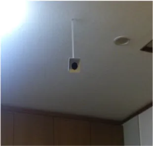 図 2.6: 方眼用紙防犯カメラ 3 制作の注意点としてこの制作物は、薄い紙で制作すると、丸みを帯びて外面が 反転して見える面をさえぎり、錯視効果が起こりづらくなる。そのため、ペパクラ デザイナー 3 を利用して印刷した設計図は、方眼用紙などの厚みのある紙に複写 して制作するのがよい。また、天井につるす場合、頑丈なものを利用しないと風 で揺れてしまうことがある。暖房器具など風の起こる物の近くに吊るすと揺れっ ぱなしになり錯視が起こりづらくなるので注意が必要である。また、伊藤 [20] に よると、陰影の影響