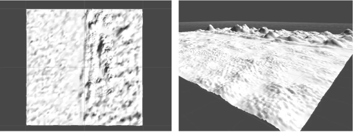 図 3.7: マップ 4 を見下ろした状態 図 3.8: マップ 4 の一部を写した状態 表 3.8: マップ 4 でのグラフ生成時の検証結果 マップグラフの容量 グラフ制作までの所要時間 NavMesh 21.4MB 554 秒  提案手法 1.09MB 7.1 秒  表 3.9: マップ 4 での実行時の検証結果 処理開始までの時間 利用メモリ量 NavMesh 2.5 秒 21.5MB   提案手法 2.1 秒 9.6KB   3.3 設定の容易さの検証 設定の容易さの検証では、まず、用意されたマップ
