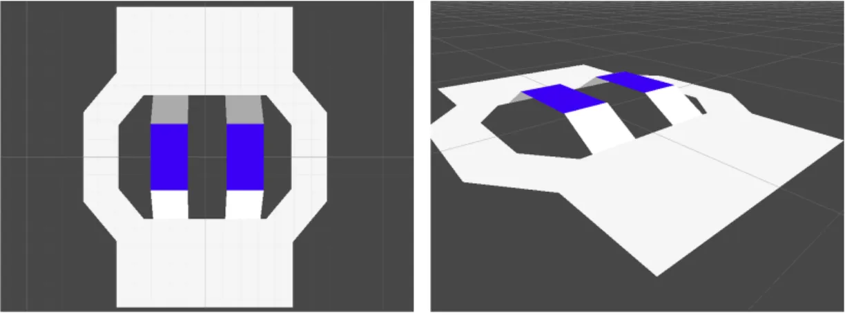 図 3.9: マップ 5 を見下ろした状態 図 3.10: マップ 5 の一部を写した状態 マップ 5 の中で、マップグラフを作り直す場所を以下の図 3.11 に示す。図の赤 く塗られている場所は、絶対に AI が通れないようにする場所とする。このため、 赤い場所には AI 用のグラフデータは必要ないということになるので削除する。 図 3.11: マップ 5 の作り直す場所 以上の条件で検証を行った結果は以下の通りになった。図 3.12,3.13 は、 Unity の