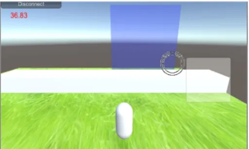 図 3.3 ぷにコンを使用したゲーム画面 図 3.4 ぷにコンを使用したゲーム画面の全体図 表 3.1 ぷにコンでの操作時の計測されたタイム 被験者 操作方法 1 回目 2 回目 3 回目 A ぷにコン 29.63 26.38 29.40 ぷにコン背面 29.35 28.20 30.24 B ぷにコン 27.50 26.99 29.20 ぷにコン背面 27.19 27.17 27.22 C ぷにこん 26.32 25.64 27.34 ぷにコン背面 31.07 29.23 27.78 D ぷにコン 27.4