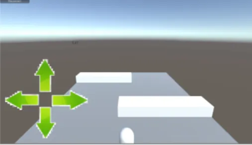 図 3.11 特定のオブジェクトや UI をタッチする操作方法のゲーム画面 図 3.12 特定のオブジェクトや UI をタッチする操作方法のゲーム画面の全体図 表 3.5 特定のオブジェクトや UI を触る操作方法での操作時の計測されたタイム 被験者 操作方法 1 回目 2 回目 3 回目 A 特定の UI をタッチ 18.72 16.36 16.04 特定の UI をタッチ背面 24.39 23.78 20.06 a 特定の UI をタッチ 17.64 15.08 15.85 特定の UI をタッチ背面 