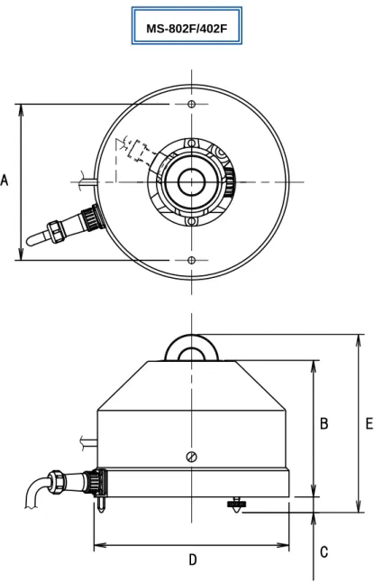 図 7-2.  各日射計の外形図   MS-802F/402F A  E B D C 