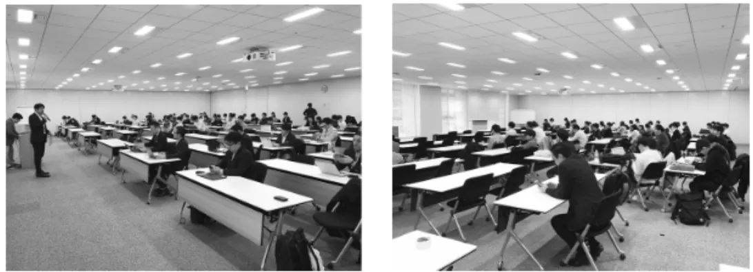 図 1　寄附講座「e-Sports 論」の最終報告会の様子 　大学における e スポーツに関する講座としては、本講座が初めての取り組 みであると思われるが、同時期に他大学などでも e スポーツ講座が開講され ている。既に中国の国立伝媒大学で e スポーツの学部が設置されているほか、 ノルウェーの公立高校はじめ、各国の高校・高等専門学校などで e スポーツ の科目設置が進められている。またアメリカでは 2016 年に The National  Association of Collegiate Esport