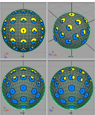図 14: ハイブリッド型の実装例 (その 2) 10.2.2 履歴非依存型による向き決め 8.2 節の履歴非依存型-単純回転方式 (単回転) の手法でコントローラの向きを求め，これを M g とする。M g の要素は式 (34) と同様とする。旋回範囲の大きさ ρ (単位はラジアン) を，次式によ り設定する。 ρ = π λ cos − 1 u y (39) +Z w の旋回範囲は，10.1 節の実装例 (その 1) と同様に，図 12 のようになる。もし v e · v h ≥ cos ρ であれば，