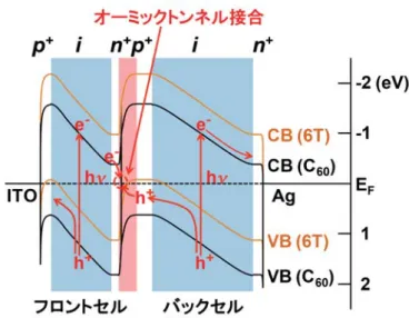 図 6  実スケールで描いたタンデムセルのエネルギーバンド図。