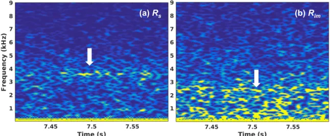Fig. 2 shows the spectrograms for intensity fluctuations at Rs (a) and R im  (b) respectively for  LoMS at L c  = 14.5 m