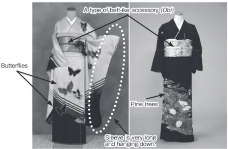 Figure 6. Butterﬂ ies and pine trees drawn on kimonos