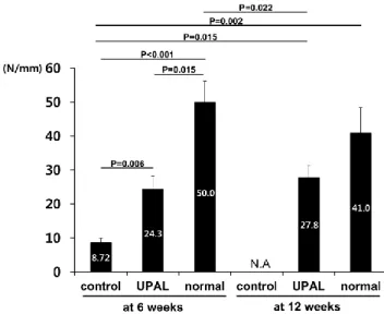 Figure 9.    修復組織の力学試験結果。術後 12 週の欠損群  (control)は断裂あるいは欠損のため試験から除