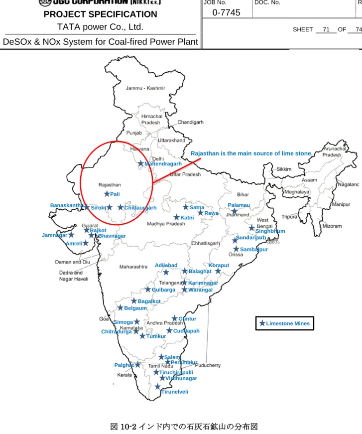 図  10-2  インド内での石灰石鉱山の分布図