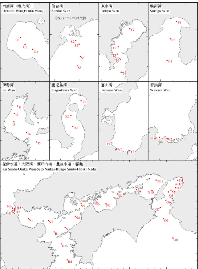 図 1-2  主要湾域の試料採取位置及び測点番号 