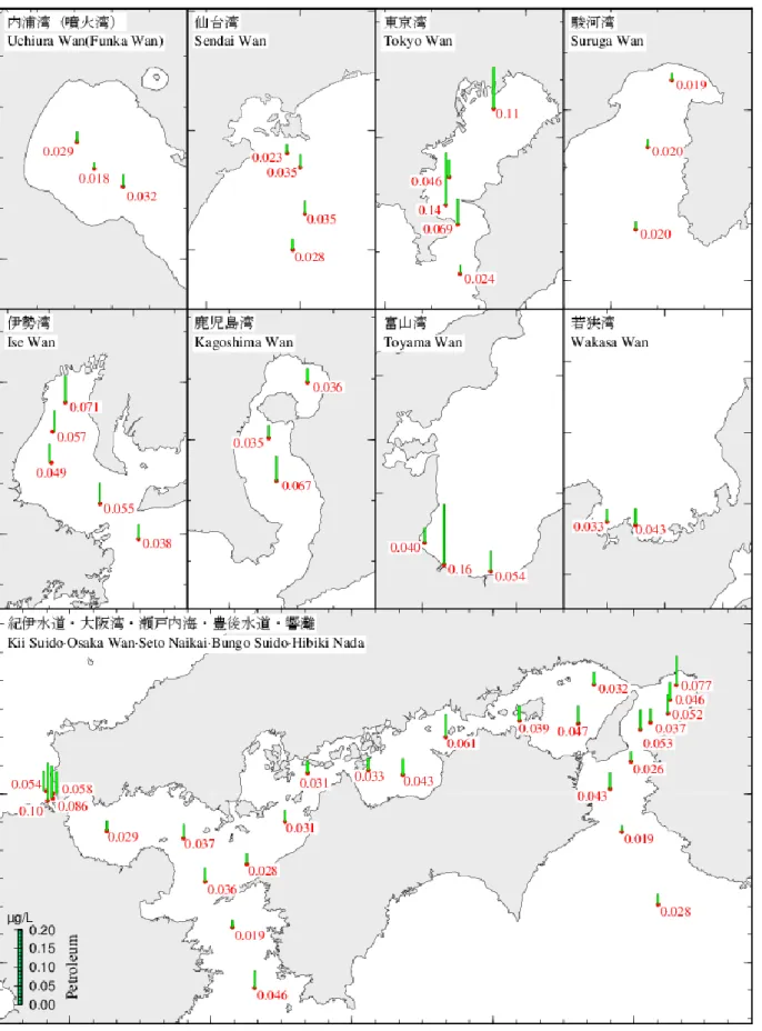 図 2  表面海水中の石油濃度（μg /L） 