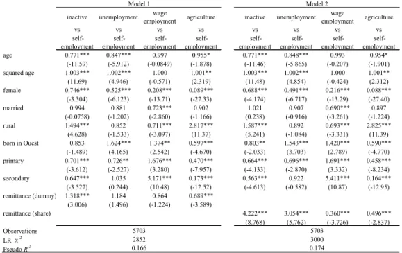 Table 5 presents the regression results of the model described above. The  sample only includes main household providers aged 15–65