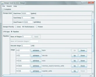Fig. 5 Processor architecture parameter entry window.
