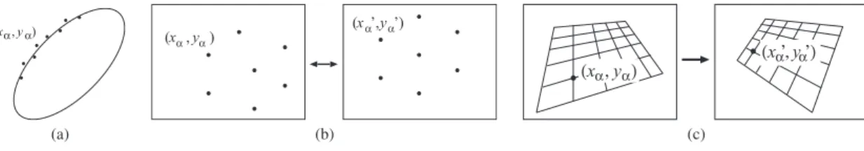 Fig. 1 (a) Fitting an ellipse to a point sequence. (b) Computing the fundamental matrix from correspond- correspond-ing points between two images