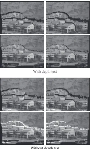 Fig. 3 Image transformation with (top) and without (bottom) depth test.