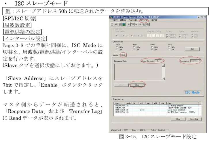 図 3-15. I2C スレーブモード設定 例：スレーブアドレス50hに転送されたデータを読み込む。