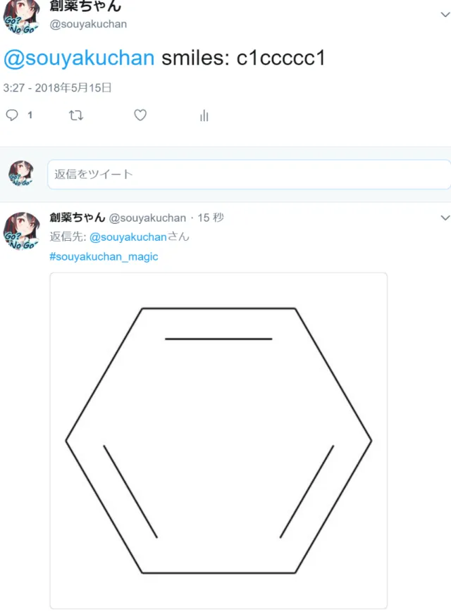図 8 　 Twitter 上で化合物の構造式を描画させる機能