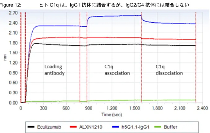 Figure 12:  ヒト C1q は、 IgG1 抗体に結合するが、 IgG2/G4 抗体には結合しない