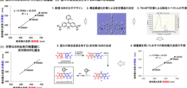 Figure  2-5-2.    Calculations  of  absorbance  wavelength  of  unsymmetrical  SiRs  using  B3LYP  6-31+G* level