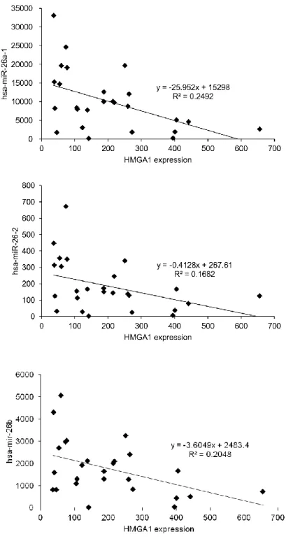 図 4. miR-26a と HMGA1 の発現量 
