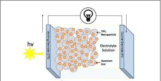 Figure 1.5. Artistic depiction of the materials which make up a quantum dot  sensitized solar cell