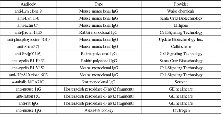 Table 1 all antibodies used in this study