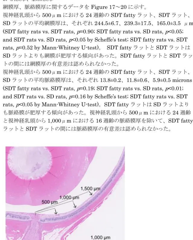 Figure 17.  実験 1 の眼球標本。網膜厚・脈絡膜厚は各標本の視神経乳頭から
