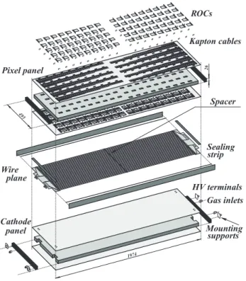 Fig. 5. Vertical cut through a chamber. Copper coated facesheet surfaces are named.