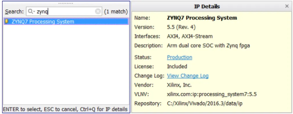 図  3-4: IP  カ タ ログでの  ZYNQ7 Processing System  の検索