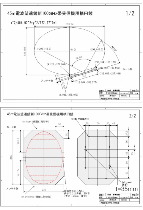 図 2-12  製作した楕円鏡図面