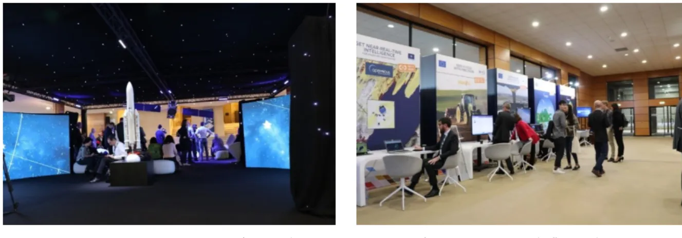 図 5.3 エキシビション会場 （左： ESA 展示、 右：パートナー企業展示）  