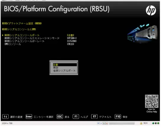 図 2 [BIOS シリアルコンソールと EMS] — [BIOS シリアルコンソールポート] 画面 [BIOS  シリアルコンソールエミュレーションモード ]  の設定 エミュレーションモードのタイプを選択できます。選択するオプションは、シリアルターミナ ルプログラム（ Hyperterminal 、 Putty  など）で使用するエミュレーションによって異なります。 ターミナルプログラムで選択したモードと一致する  BIOS  エミュレーションモードを選択する 必要があります。 BIOS  シリアルコン