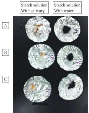 Table 2. Evaluation of an Improved Method Improved Method （ resistance 抵抗感） 3 （ 簡易性）easiness 4 （ repeatability 再現性 ） 4 （ 総合評価）total 11 さらに再現性について確認するために 3 人の学 生（A,B,C）の協力により 3 回実験を行った。その 結果，3 人の学生は 3 回とも全てねらい通りの実 験結果であり，特に高い再現性を示した。3 人の 学生が行った実験結果の例を Fig