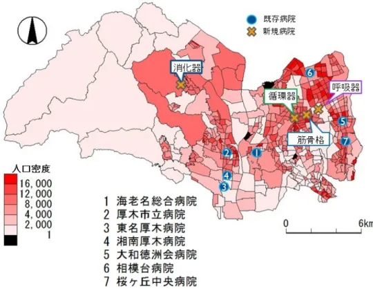 図 3: 単科病院配置モデル計算結果 ( 県央 )