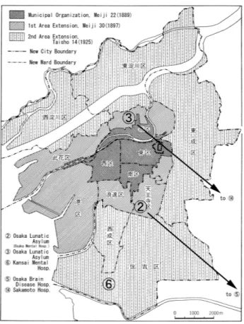 Fig 3.  Area extensions of Osaka City and Removal   of psychiatric  hospitals to surrounding  districts 6